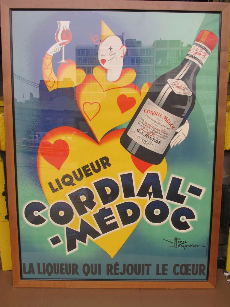 Art Deco Large Framed 1930's French Cordial Medoc Poster by Henri Lemonnier