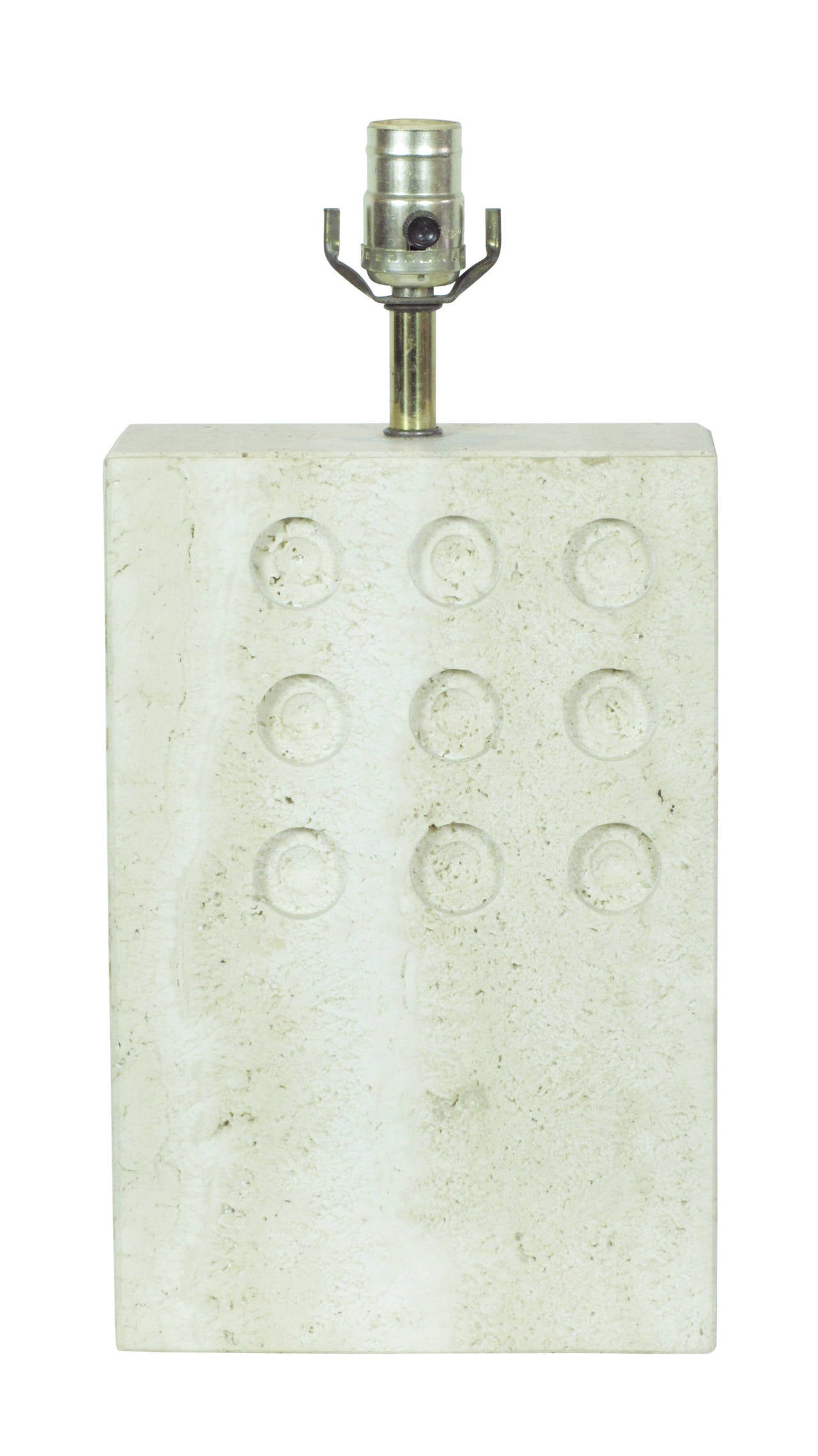 Rectangular Travertine Table Lamp with Circular Impressions by Raymor In Excellent Condition In New York, NY