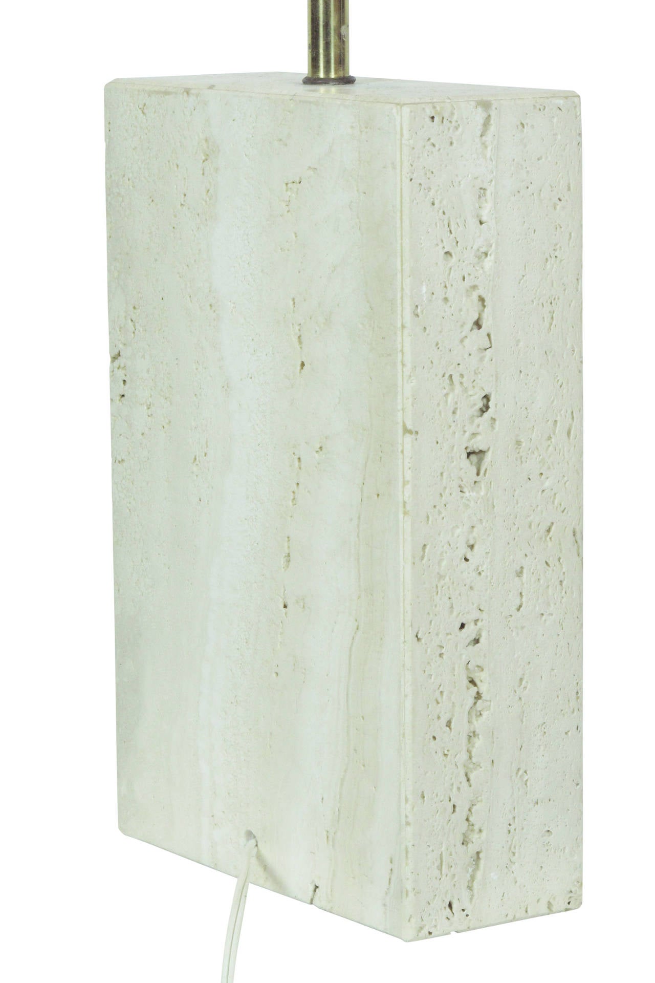 Mid-20th Century Rectangular Travertine Table Lamp with Circular Impressions by Raymor