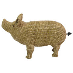 Mario Lopez Torres Wicker Pig Signed Mexico 1970's