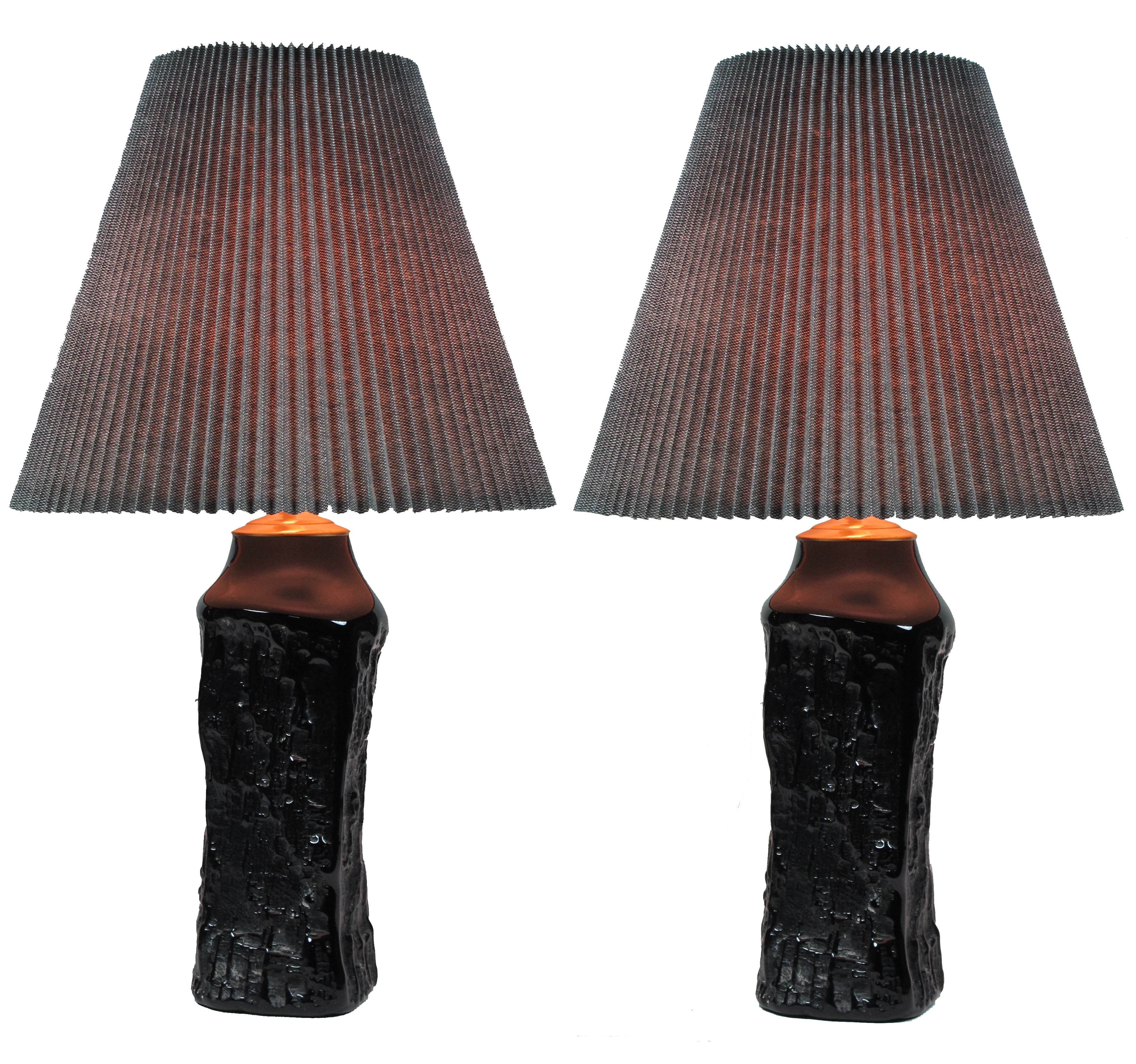 Pair of Mold Blown Black Glass Table Lamps by Querandi