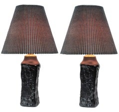 Pair of Mold Blown Black Glass Table Lamps by Querandi