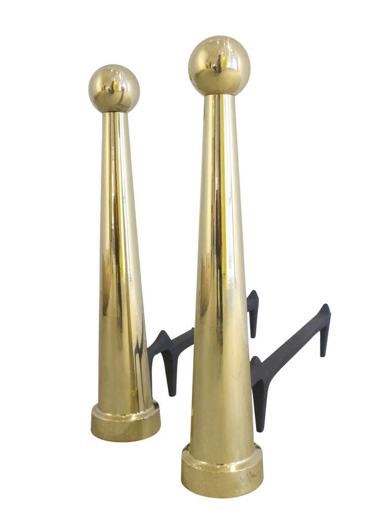 American Modernist Brass Andirons