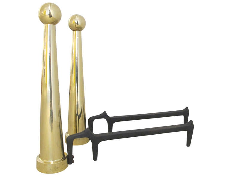 Modernist Brass Andirons In Excellent Condition In New York, NY