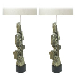 Pair of Brutalist Metal Table Lamps by Maurizio Tempestini for Laurel