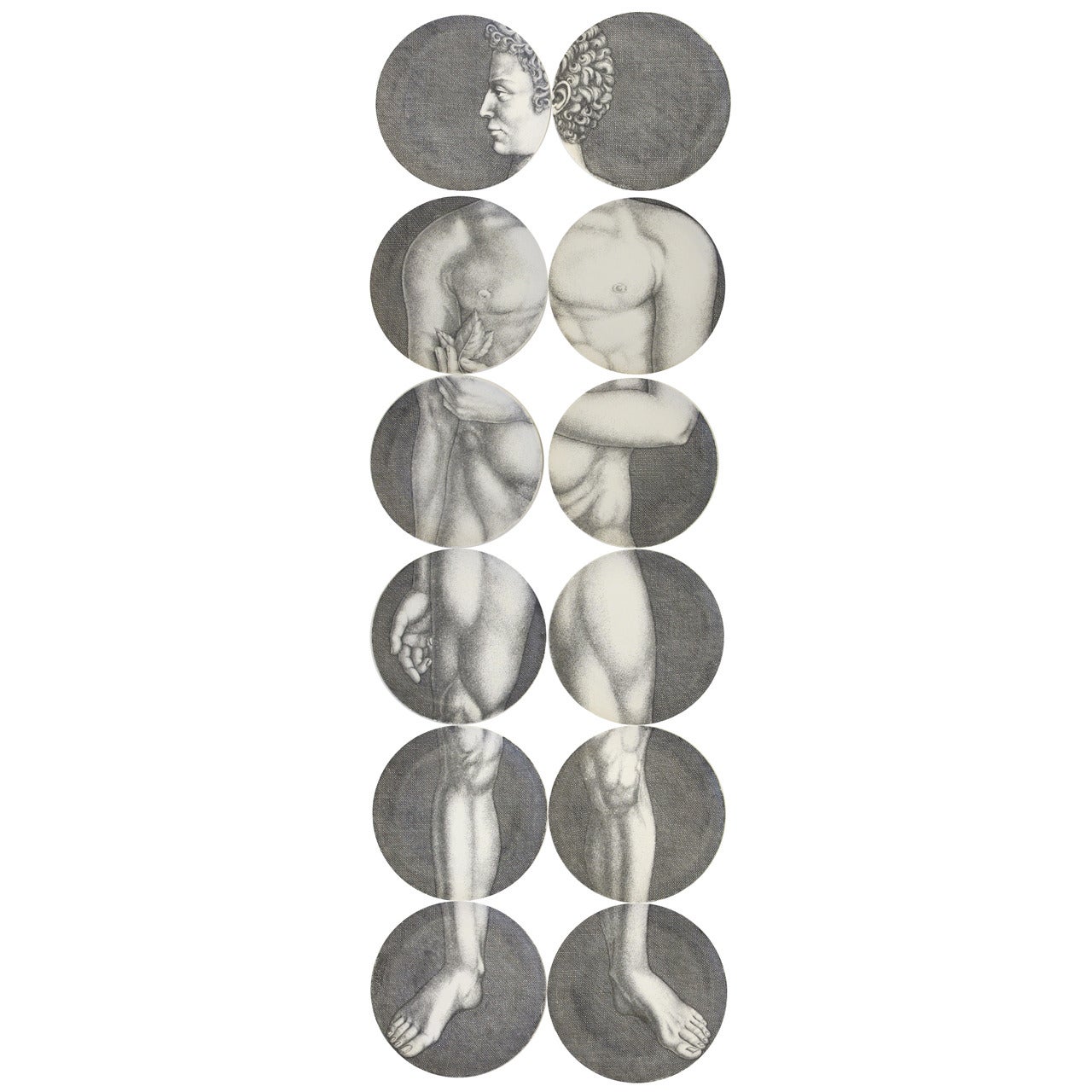 Set of 12 Adamo Dinner Plates by Fornasetti