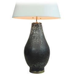 Vintage Impressive Black Lava Glazed Ceramic Table Lamp After Fantoni