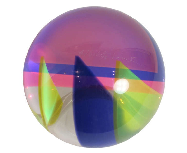 Vasa Mihich Laminated Acrylic Multi Plane Sphere in Flourescent Colors In Excellent Condition In New York, NY