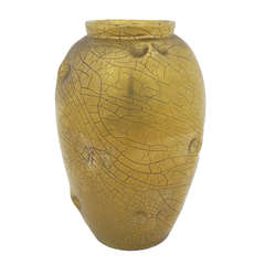 Pinched Gold Glazed Italian Ceramic Vase by Zaccagnini