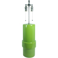 A Lime Green Glazed Stepped Cylindrical Ceramic Table Lamp