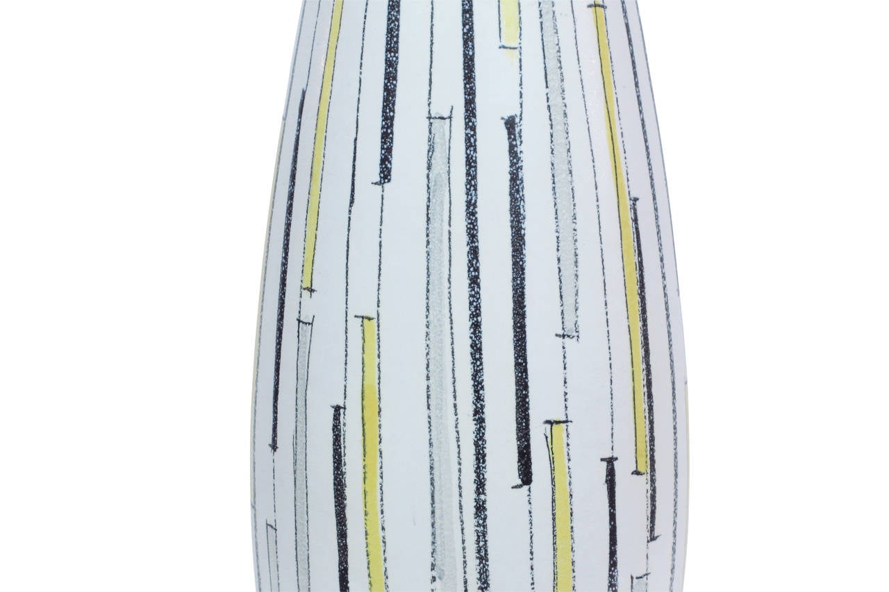 Mid-Century Modern Bitossi Raymor Ceramic Vase Yellow White Black Geometric Signed Italy 1950's