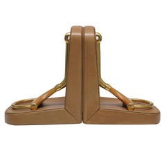 Horsebit Gucci Bookends in Brass, Wood and Leather