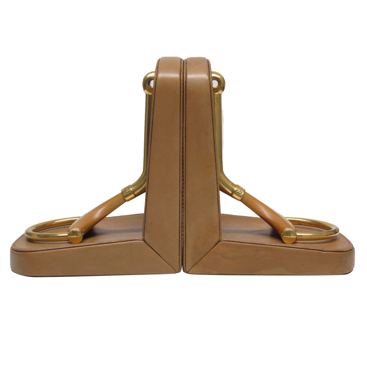 Horsebit Gucci Bookends in Brass, Wood and Leather