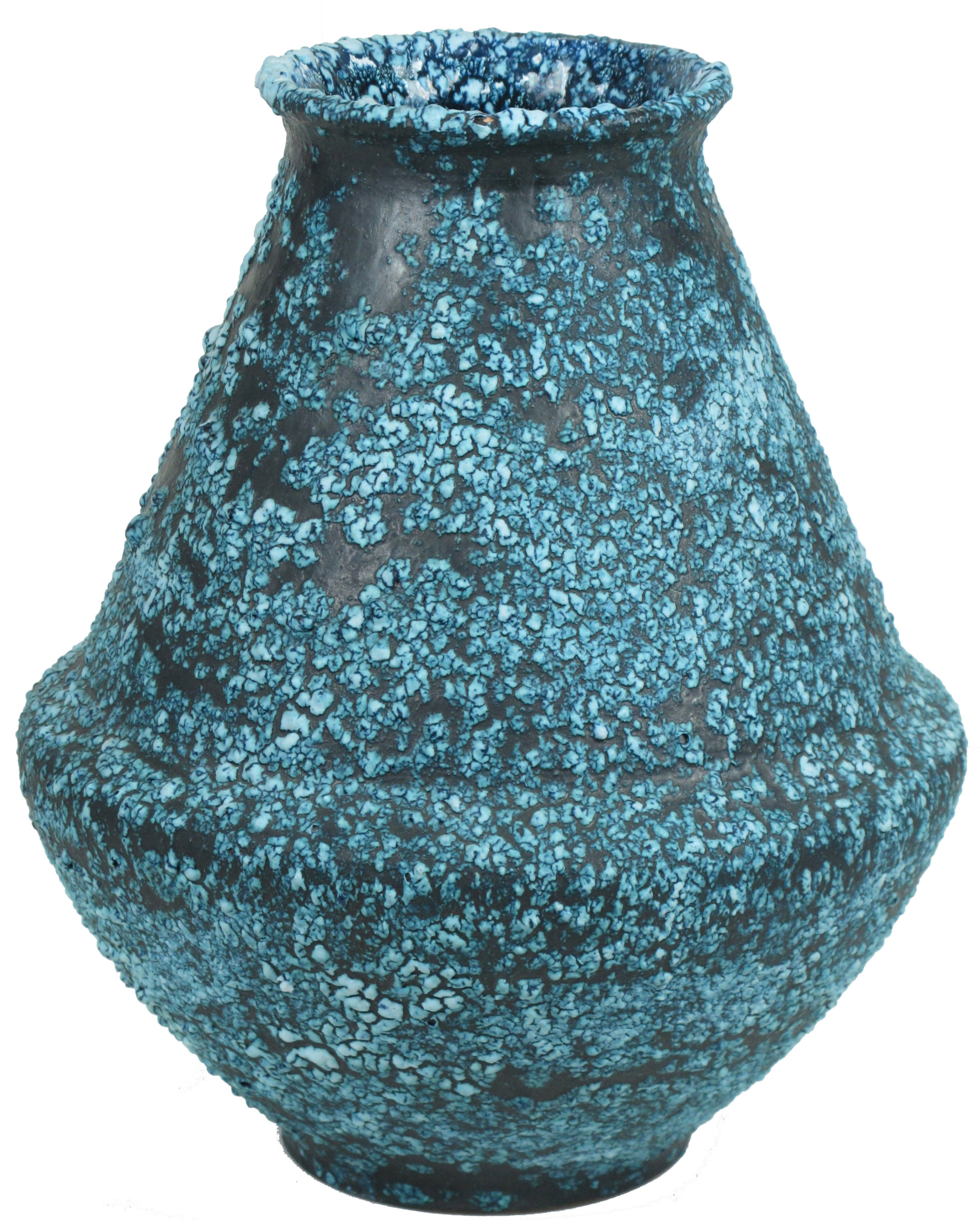 Ceramic Vase with Pebbled Blue and White Glaze after Fantoni