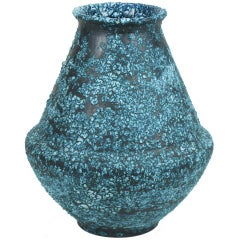 Ceramic Vase with Pebbled Blue and White Glaze after Fantoni