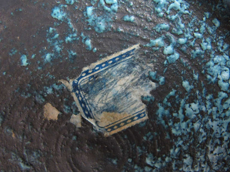 Italian Ceramic Vase with Pebbled Blue and White Glaze after Fantoni