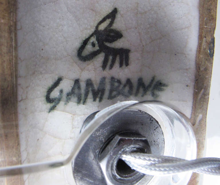 Guido Gambone Lampe, Keramik, Patchwork, geometrisch, rot, schwarz, signiert im Angebot 2