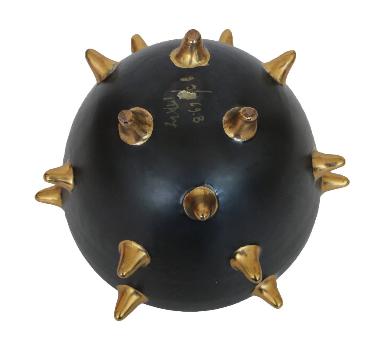 Mid-20th Century Bitossi Raymor Italian Ceramic Bowl Gunmetal Gold Spikes, Signed, Italy, 1960s