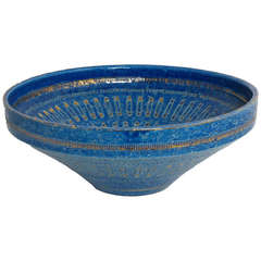Large Rimini Blue and Gold Glazed Bowl by Aldo Londi for Bitossi