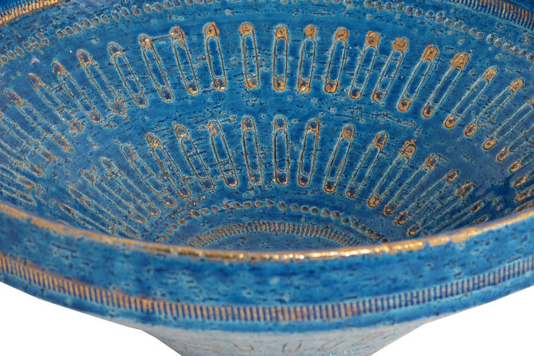 Italian Large Rimini Blue and Gold Glazed Bowl by Aldo Londi for Bitossi