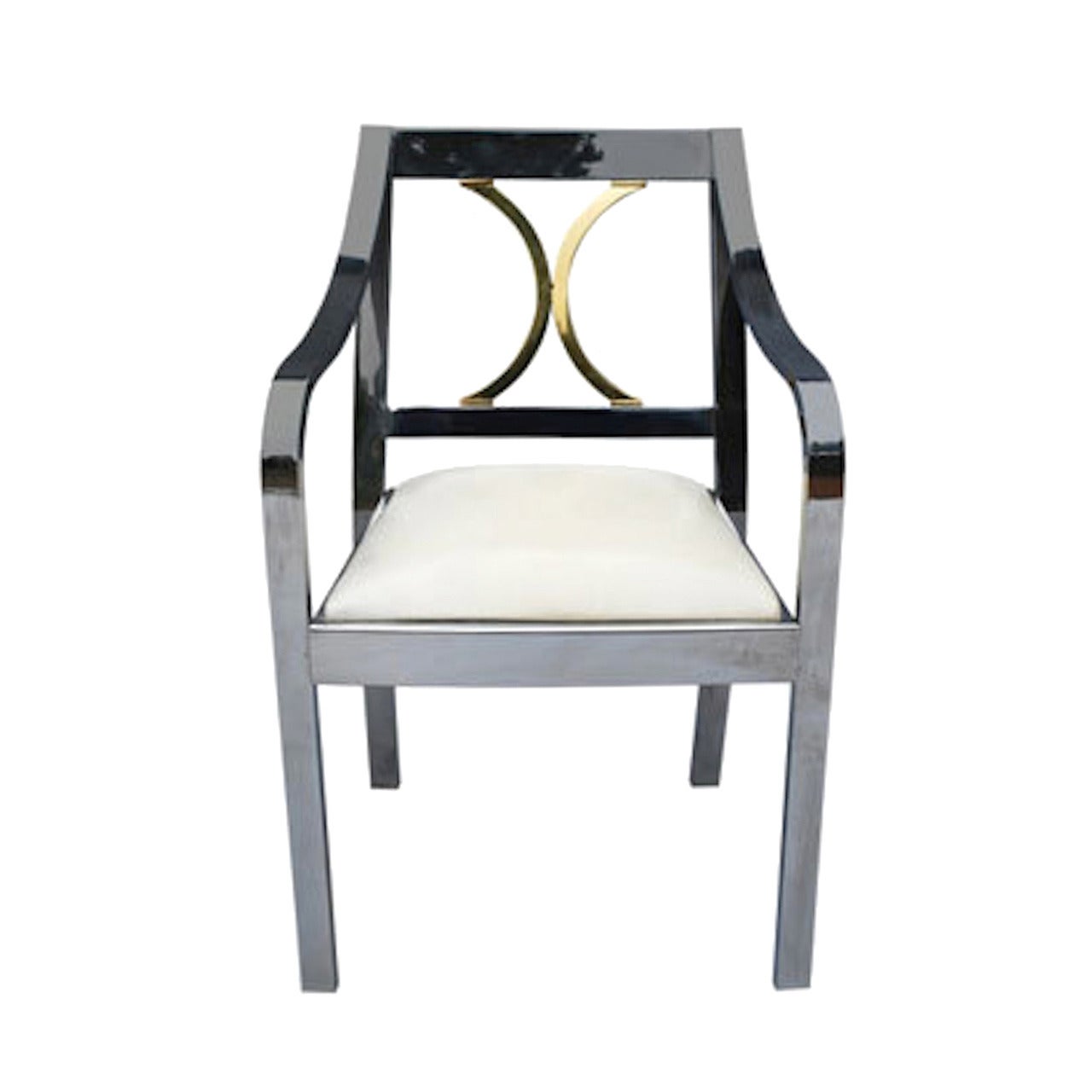 Karl Springer Regency Arm Chair in Stainless Steel and Brass