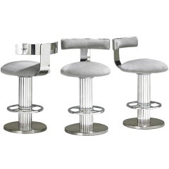 Set of 3 Chromed Reeded Bar Stools by Designs for Leisure