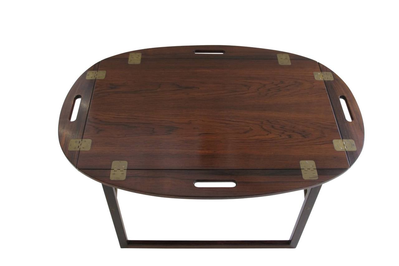 Rosewood and Brass Tray Table by Svend Langkilde for Illums Bolighus In Excellent Condition In New York, NY