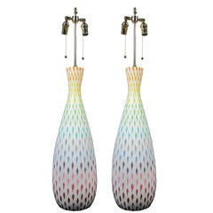 Pair of Large Bitossi Multi-Color Ceramic Table Lamps for Raymor