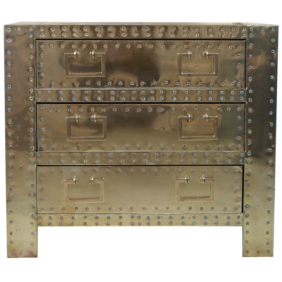 Polished Brass 3 Drawer Commode by Sarreid
