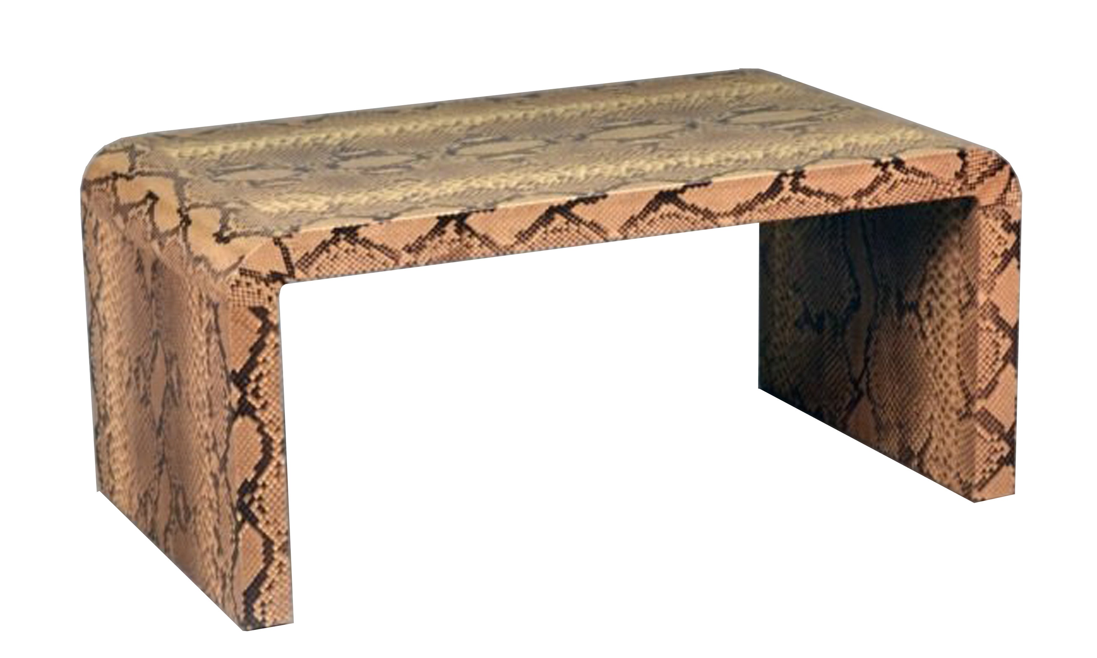 Signed Karl Springer Low Waterfall Table Covered in Python