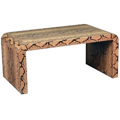 Signed Karl Springer Low Waterfall Table Covered in Python