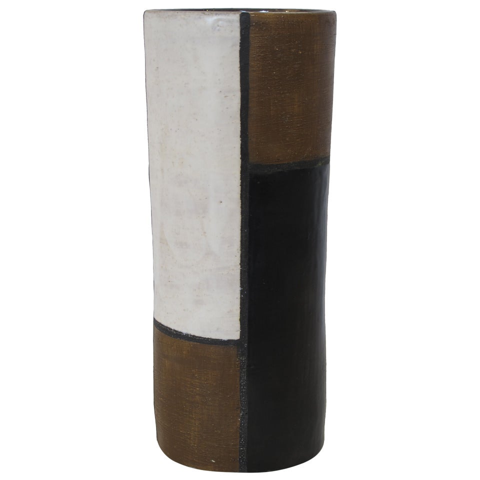 Tall Mondrian Patterned Ceramic Vase by Bitossi for Raymor