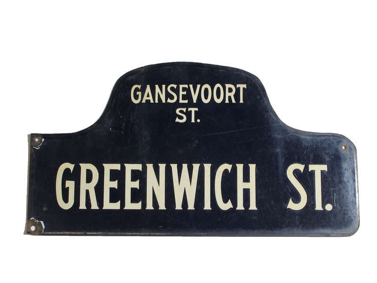 Greenwich Street at Gansevoort is in Manhattan's Meatpacking District.

From the late 1910s until the late 1940s, New York City manufactured and installed porcelain 