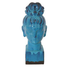 Buste de Bouddha Kwan Yin en céramique bleu cyan par Bitossi pour Rosenthal Netter