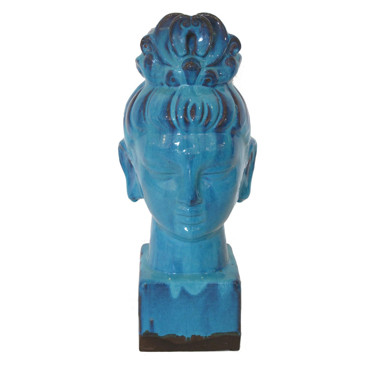 Cyan Blue Ceramic Kwan Yin Buddha Bust by Bitossi for Rosenthal Netter 