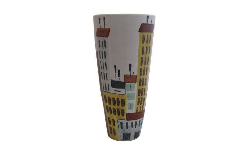 Italian Cityscape Ceramic Vase by Bitossi for Raymor