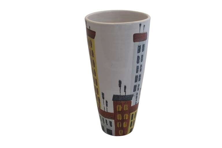 Cityscape Ceramic Vase by Bitossi for Raymor In Excellent Condition In New York, NY