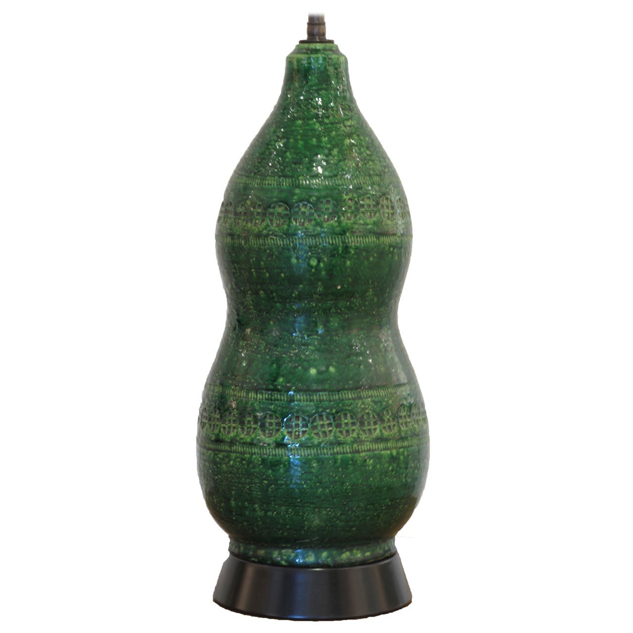 Double Gourd Italian Ceramic Table Lamp in Emerald Green