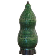 Double Gourd Italian Ceramic Table Lamp in Emerald Green