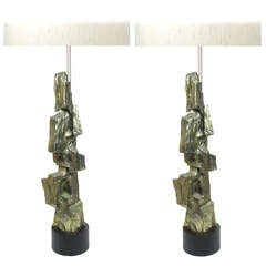 Pair of Brutalist Metal Table Lamps by Maurizio Tempestini for Laurel