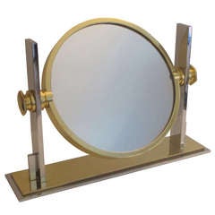 Karl Springer Table Top Vanity Mirror in Chrome and Brass Plated Steel
