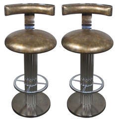 Pair of Reeded Column Bar Stools in Nickel by Designs for Leisure