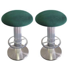 Pair of Reeded Column Bar Stools in Nickel by Designs For Leisure