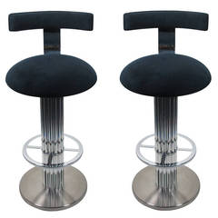 Paire de tabourets de bar pivotants en métal nickelé de Designs for Leisure