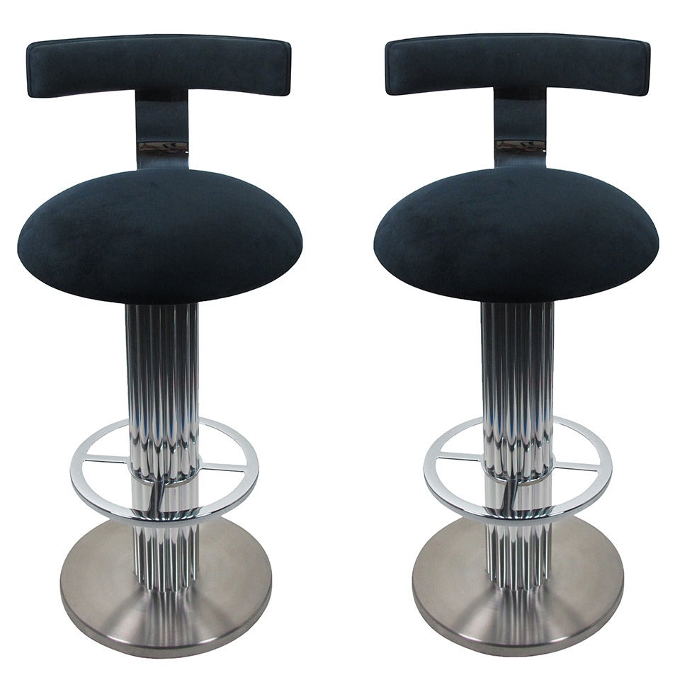 Pair of Nickel Plated Swivel Bar Stools by Designs for Leisure