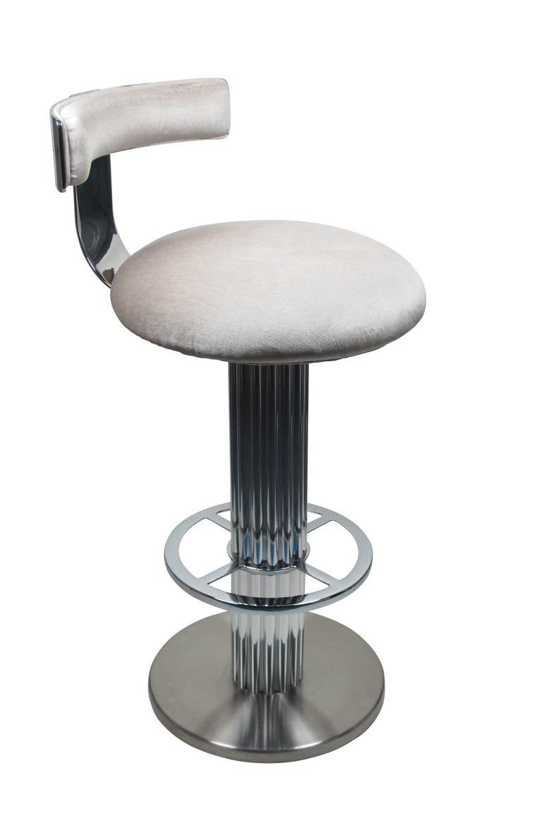 American Pair of Reeded Column Swivel Bar Stools by Designs for Leisure