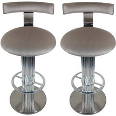 Vintage Pair of Reeded Column Swivel Bar Stools by Designs for Leisure