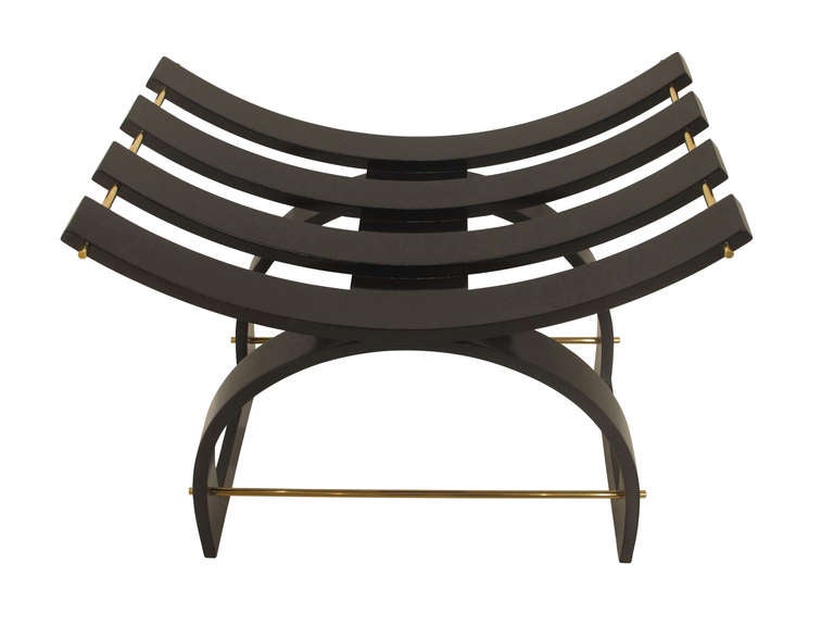 One of Probber's finest seating forms. The bentwood mahogany frame has been lighted restored and the brass stretchers have been polished.