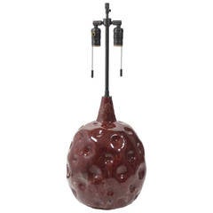 Marcello Fantoni Dimpled Cranberry Glazed Ceramic Table Lamp Signed Italy 1960
s