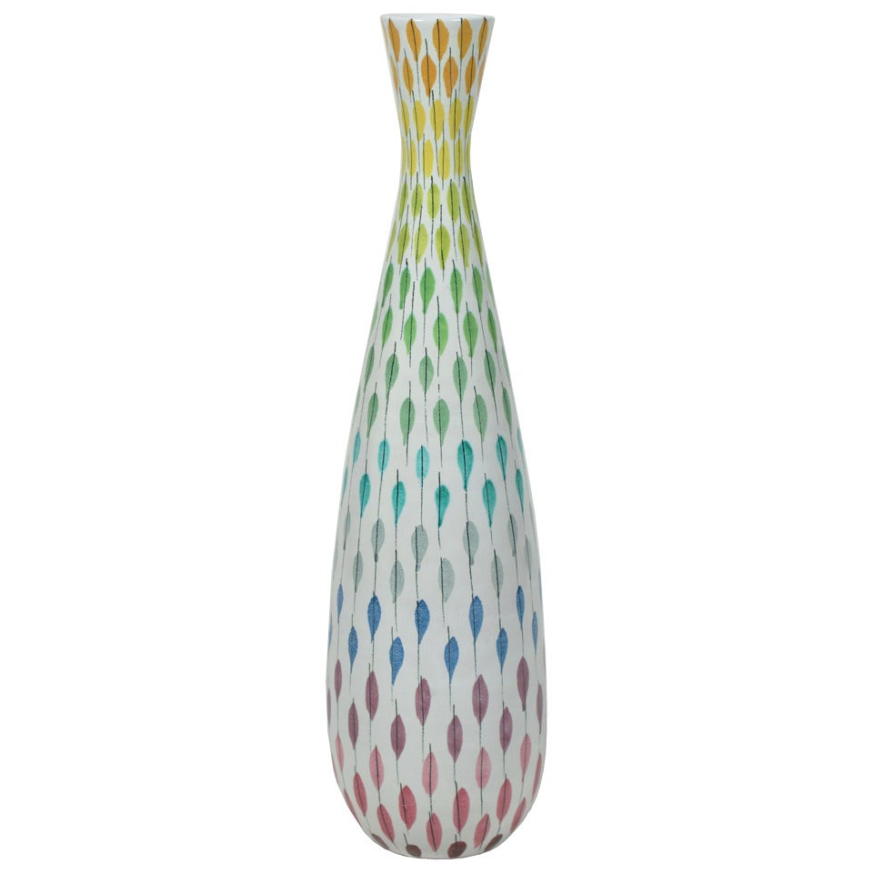 Tall Tapered Multi-colored Ceramic Vase by Raymor